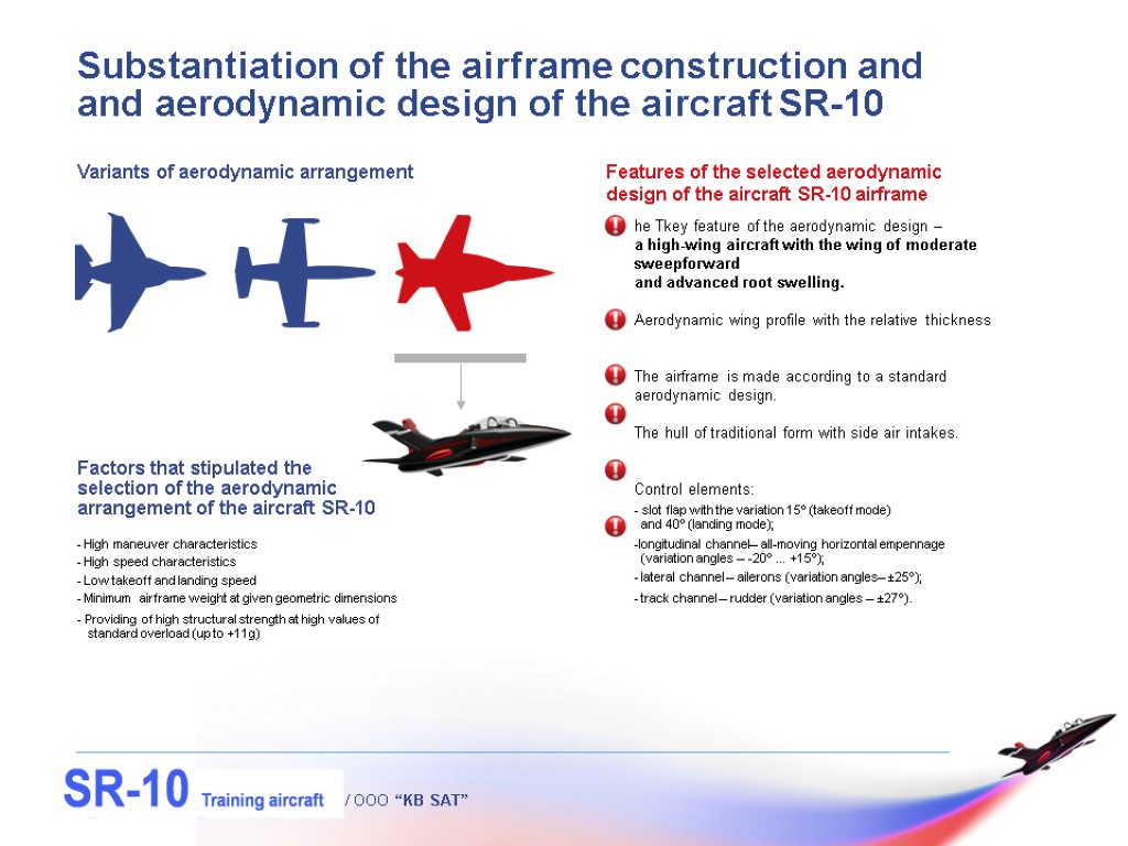 / OOO “KB SAT” Substantiation of the airframe construction and and aerodynamic design of